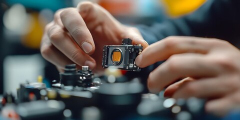 Closeup of Hands Repairing a Camera
