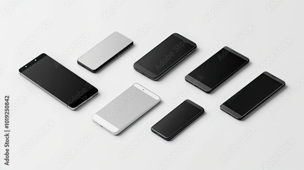 Aufkleber modern smartphone mockups arranged creatively on a neutral background generative ai