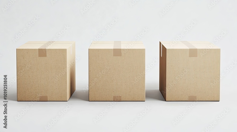 Poster cardboard boxes arranged for shipping to various destinations generative ai