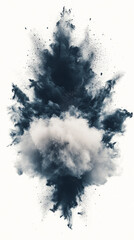 Abstract blue and white powder explosion on a white background.