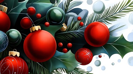 Christmas Ornament Decoration with Holly and Palm Leaves