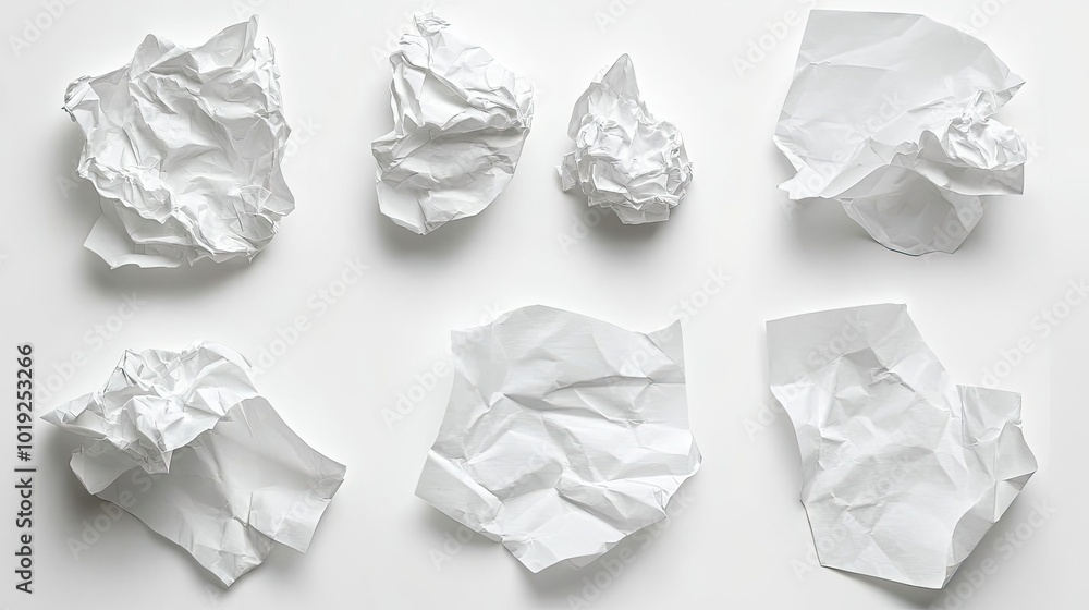 Poster crumpled white paper textures on a clean surface for creative projects generative ai