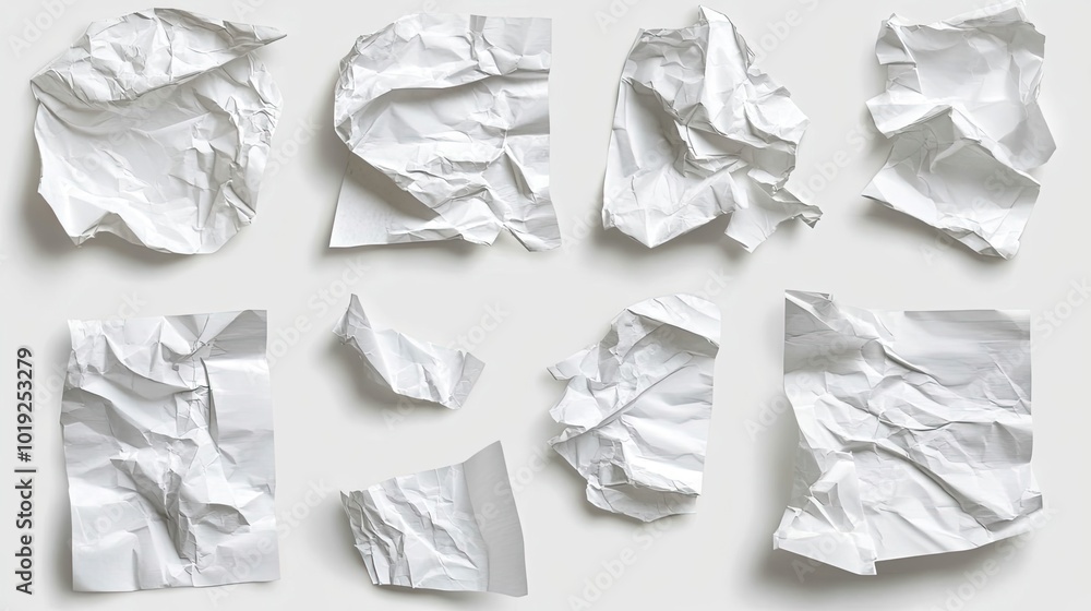 Poster crumpled white paper textures showcasing unique patterns and shapes generative ai