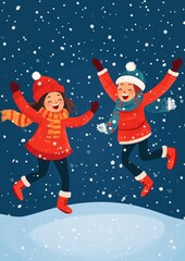 Christmas character playing in snow background