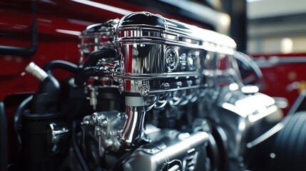 Fototapeta premium Close up shot of diesel truck engine