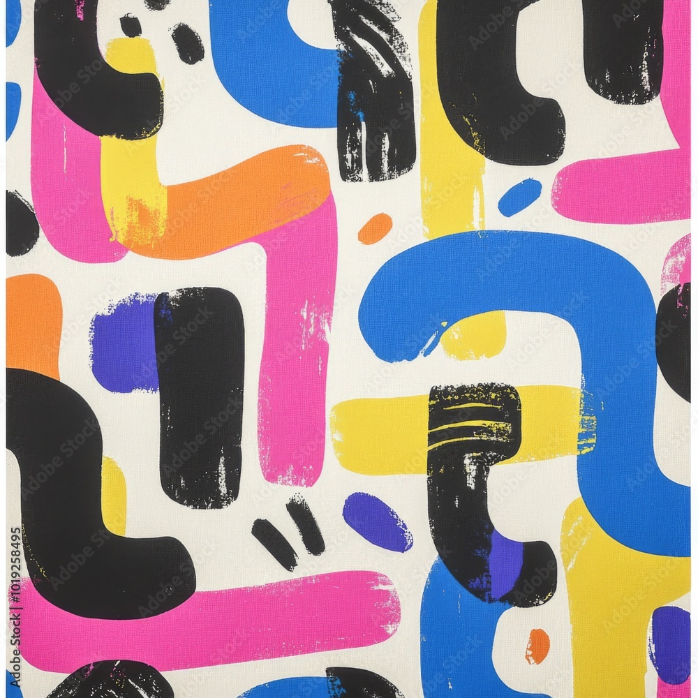 Poster abstract pattern of colorful shapes on a white background.