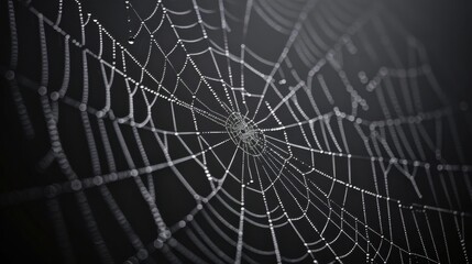 Close-up of a Dewy Spider Web in Soft Light