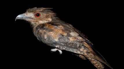 Fototapeta premium Common Potoo Bird on Black Background, Photo Realistic, Standard Background, Wallpaper, Cover and Screen for Smartphone, PC, Laptop, 9:16 and 16:9 Format