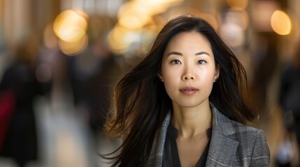Fototapeta premium Confident Woman in Motion with Blurred Background