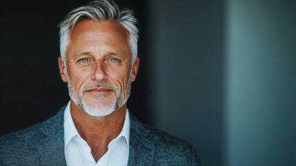 Fototapeta premium Confident mature man in a suit, looking directly at the camera.