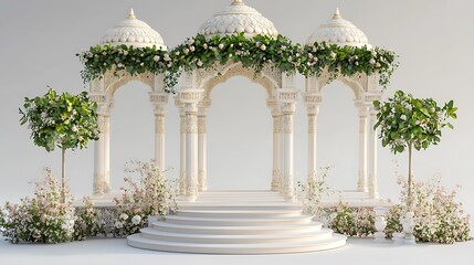 Fototapeta premium Mughal Garden with Reflections in a Tranquil Pool Surrounded by Flowers 