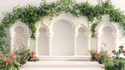 Mughal Garden in Spring Bloom, mogul garden illustration art