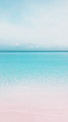 Obraz premium Crystal clear turquoise water laps at the edge of a soft, white sand beach.