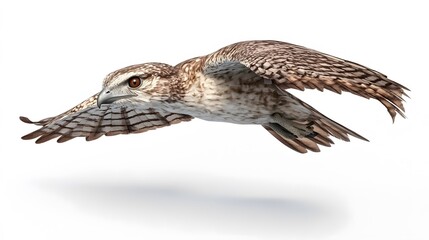 Fototapeta premium Common Potoo Bird Flying on White Background, Photo Realistic, Pattern Background, Wallpaper, Cover and Screen for Smartphone, PC, Laptop, 9:16 and 16:9 Format