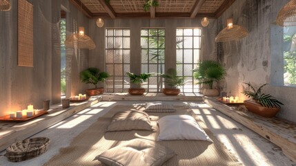 Fototapeta premium Serene Indoor Meditation Space with Natural Light