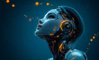 Futuristic robotic alien in the space