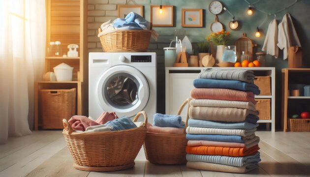 ropa doblada en la lavanderia