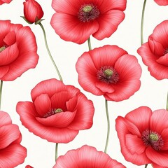 Obraz premium Delicate watercolor poppies with minimal details, seamless pattern