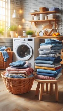 ropa doblada en la lavanderia