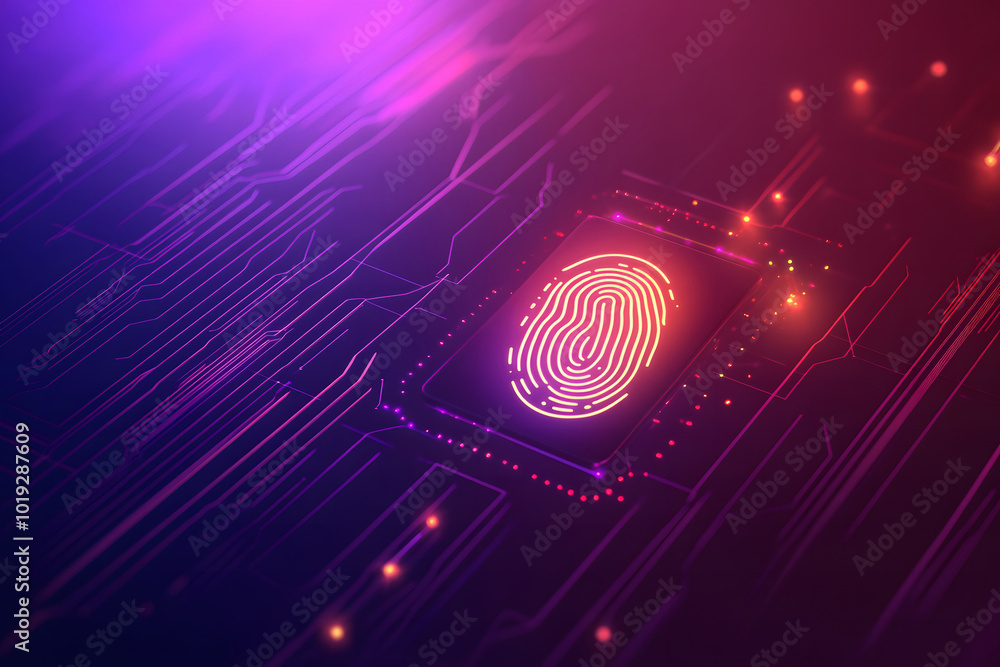 Poster a biometric authentication technology concept design with a digital fingerprint and security data on