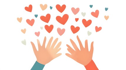 open hands with hearts floating above