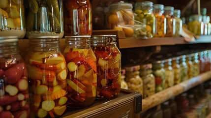 Colorful Assortment of Preserved Vegetables in Jars