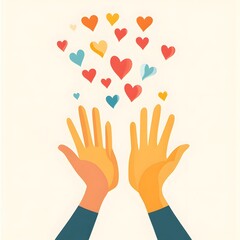 open hands with hearts floating above