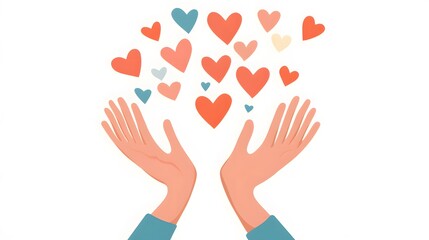 open hands with hearts floating above