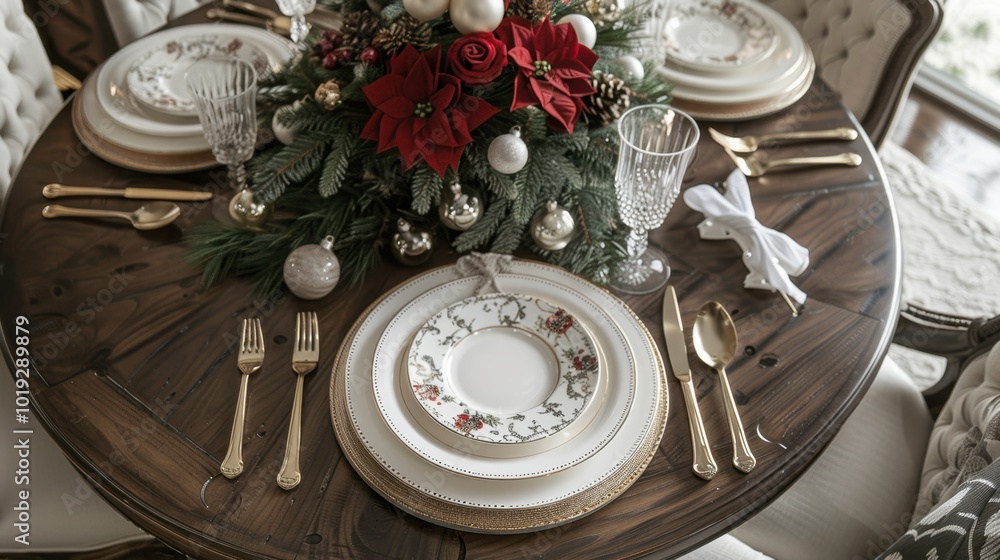 Poster Elegant Holiday Table Setting with Floral Centerpiece