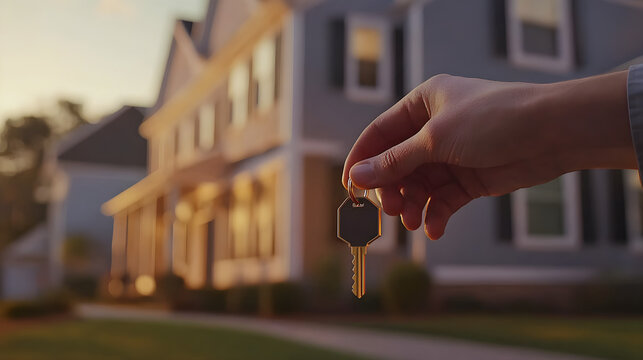 Real estate agent handing keys to new homeowners after successful closing