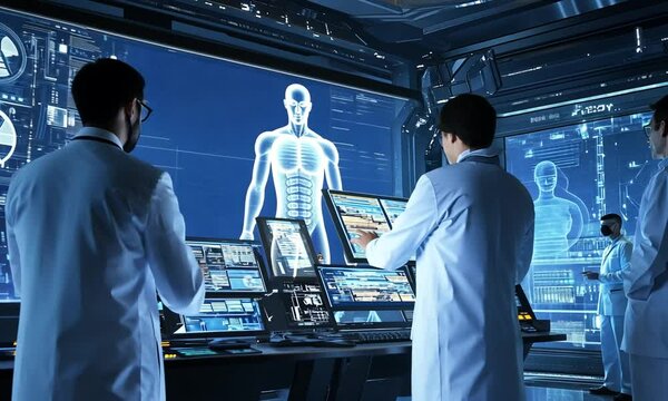 non-technical people, operating sophisticated computer programs in a futuristic style.