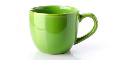 A simple green mug with a curved handle, set against a clean white background. This mug is ready to hold your favorite beverage.
