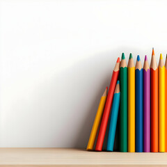 Fototapeta premium A collection of colorful pencils arranged neatly on a wooden surface against a white background.