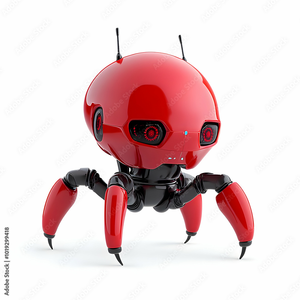 Poster a futuristic red robotic insect with sleek design and advanced features, set against a white isolate