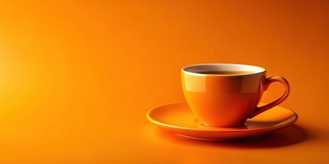 Obraz premium A warm orange mug with a gentle curve sits atop a matching saucer, both resting upon a vibrant orange surface.