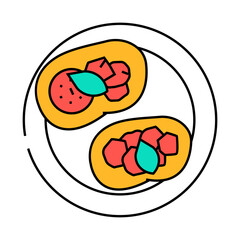 bruschetta appetizer italian cuisine line icon vector. bruschetta appetizer italian cuisine sign. isolated symbol illustration