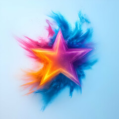 Colorful star with vibrant swirls, dynamic energy and creativity on a soft background.