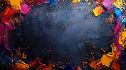 Abstract Artwork with Colorful Strokes and Splashes Surrounding a Dark Center