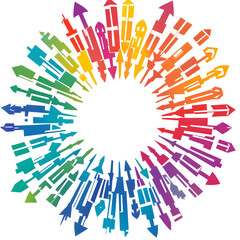 A colorful, circular flow chart with arrows on a white background design, featuring a simple and minimalist graphic design style design. The circles are bright and vivid in design