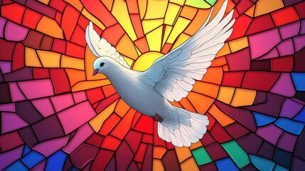 Ethereal Dove: Minimalistic Retro Illustration in Playful Colors