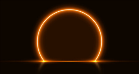 Neon arch, orange glowing portal, futuristic circle stage, magic gate background. Vector illustration.