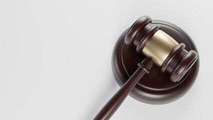 Fototapeta premium 3d rendering of wooden court gavel, or auction hammer, on white background.