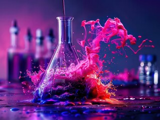 Scientific experiments and demonstrations, active labs, vibrant colors, photography, dynamic