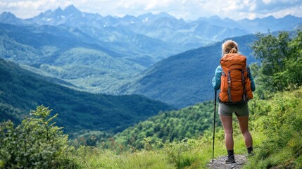 Naklejka premium Woman Hiking in Mountains