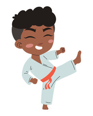 cartoon little boy practicing karate