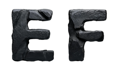 D Letters E F Black Stone Rock Alphabet Isolated on White