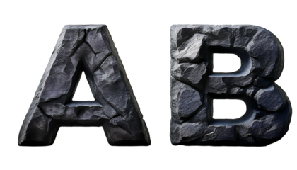 D Letters A B Black Stone Rock Alphabet Isolated on White