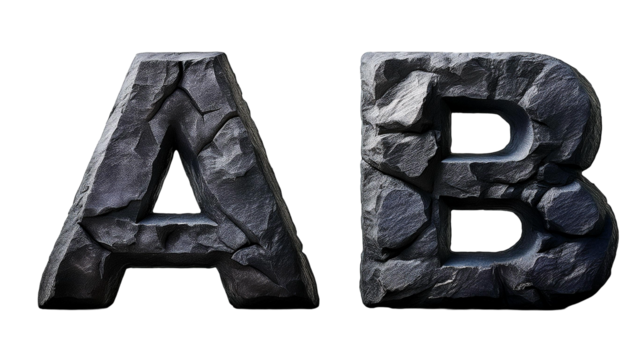 D Letters A B Black Stone Rock Alphabet Isolated on White