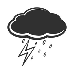 Rain thunder. Dark storm cloud. Thunderstorm flat design. Meteorology icon.