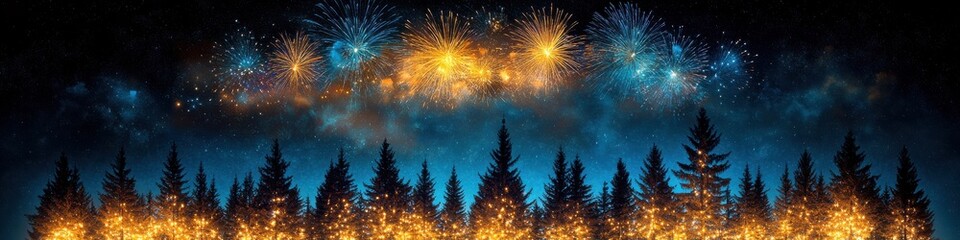 Majestic Night Sky Over Ancient Pagoda Landscape Illuminated with Golden Lights and Vibrant Stars in Tranquil Horizon